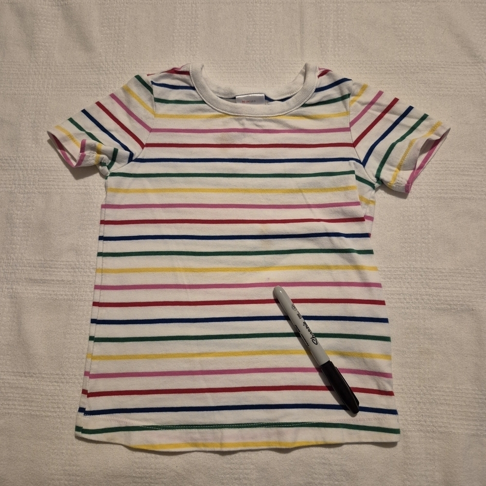 Hanna Andersson girls size 90 or 3T rainbow stripe short sleeve shirt Play cond.